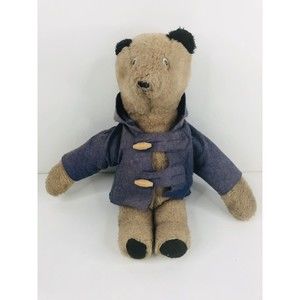 Vintage Teddy Bear Plush Light Brown Classic Long Arms With Blue Jacket